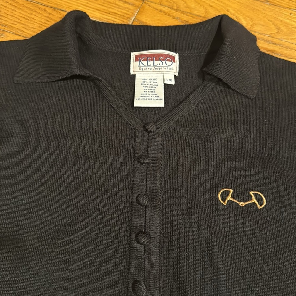 🌼🐴VINTAGE EQUESTRIAN BLACK MOCK CARDIGAN - SNAFFLE BIT - LARGE🐴🌼 - Picture 4 of 9